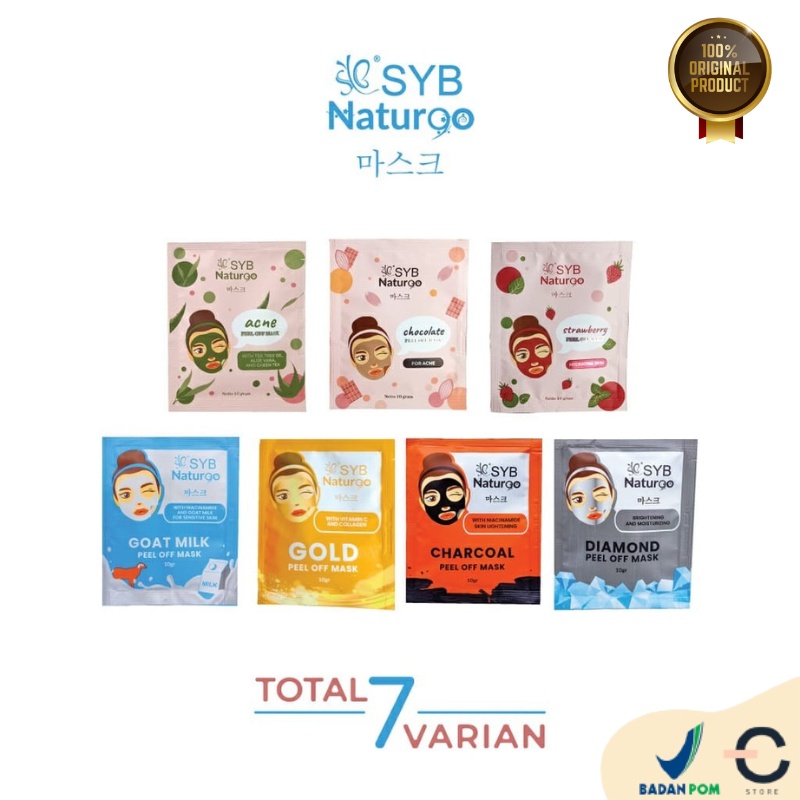 [ORI &amp; READY] SYB NATURGO Peel Off Mask Sachet | Acne | Chocolate | Charcoal | Diamond | Goat Milk | Gold | Strawberry | Masker Wajah Jerawat 10gr