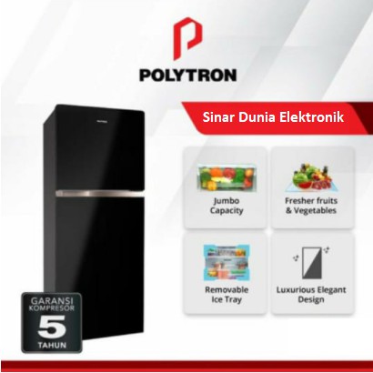 Polytron Kulkas 2 Pintu 240L Belleza Jumbo Tempered Glass PRW 25MN X 25MNX