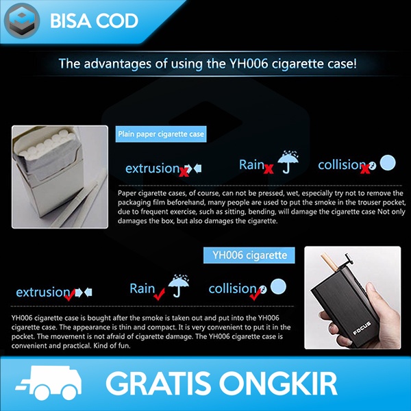ALUMUNIUM COVER CASE KOTAK BUNGKUS ROKOK FOCUS JD-YH006 ELEGAN MURAH