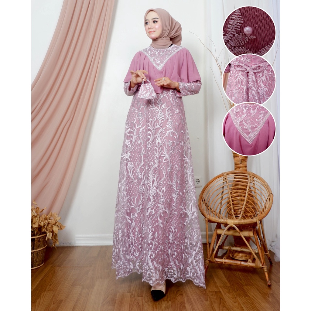 Kadai.baju / Gamis tulle tuton mutiara / Gamis brukat wanita / Gamis pesta dan pernikahan SIZE M L XL XXL