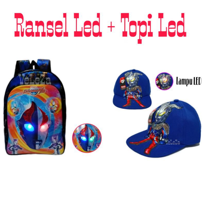 Tas Ransel Anak Ultraman Led Free Topi Led Ultraman - tas anak