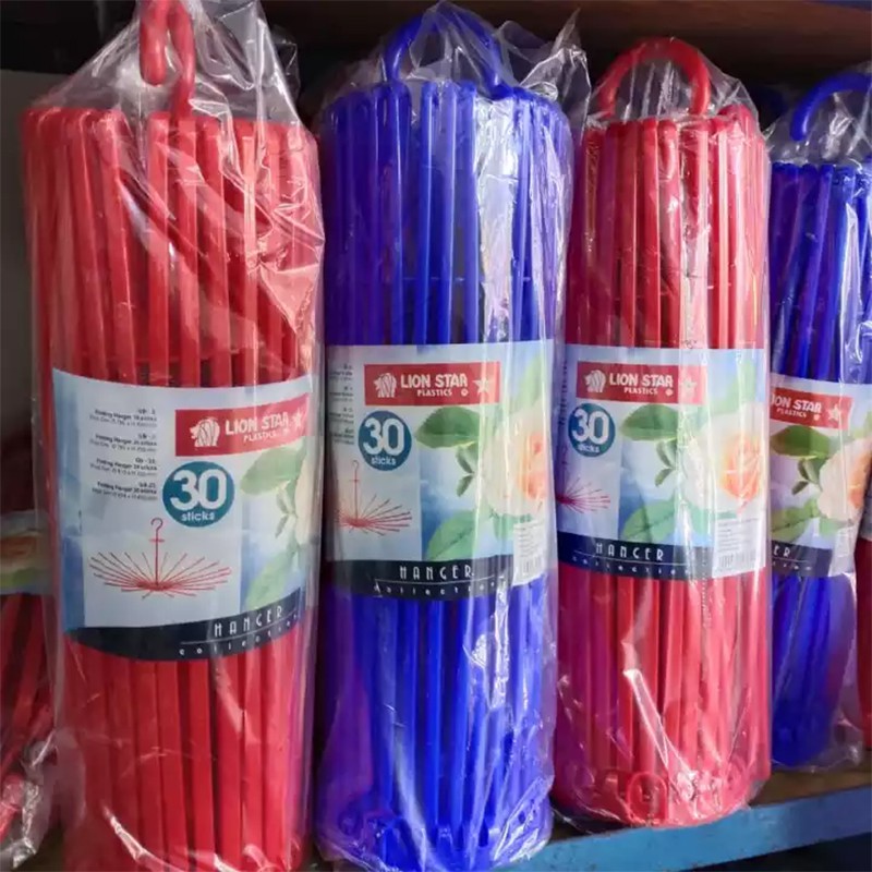 Lion Star Folding Hanger Biru Merah 30 Sticks Gantungan Lipat Jemuran Baju Bayi