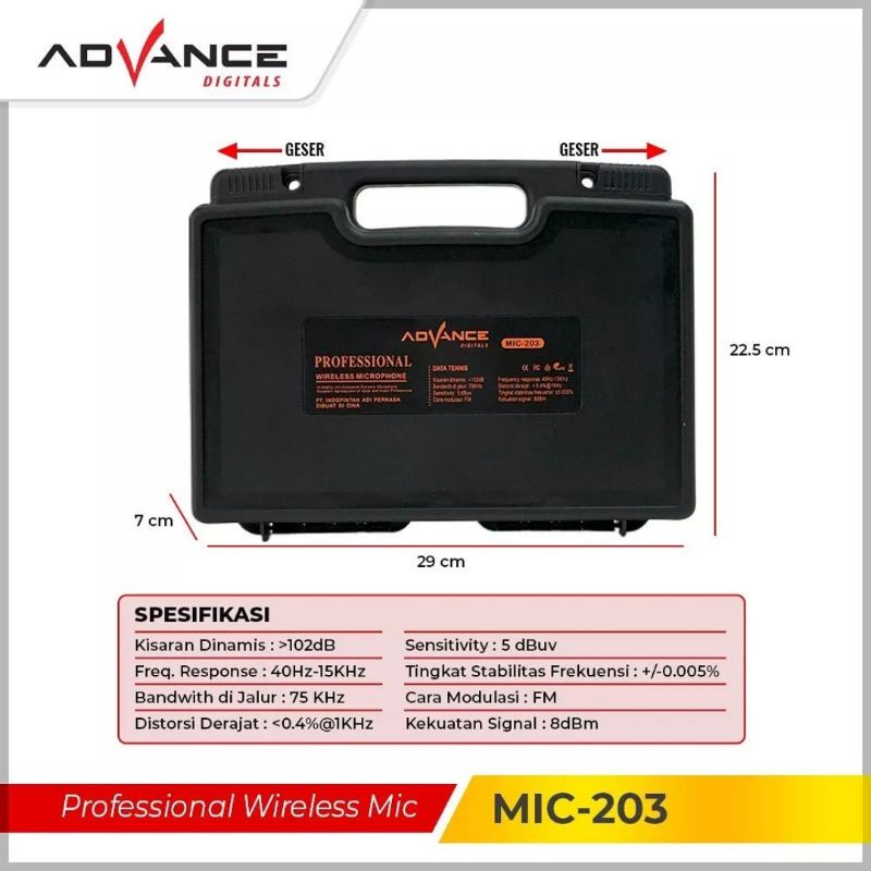 Advance Microphone Mic Double Wireless + Receiver MIC 203