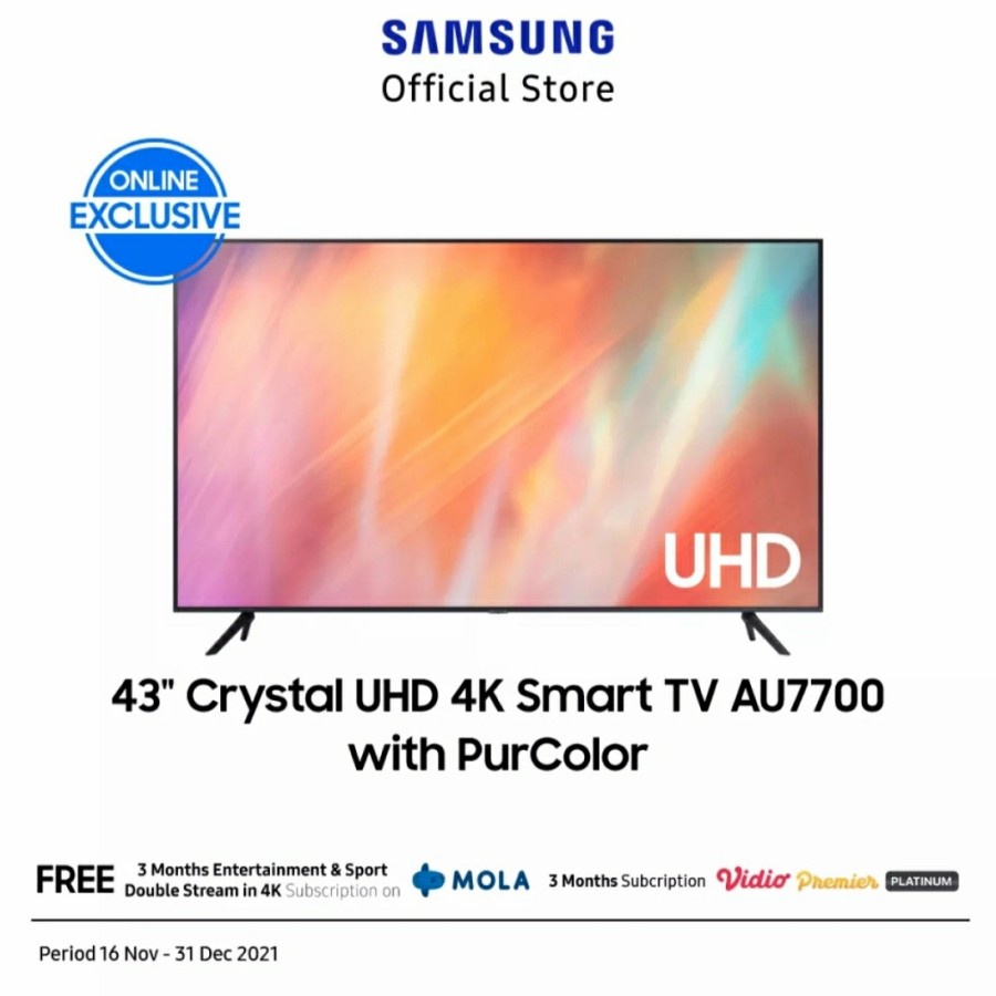 Samsung Smart TV 43" Crystal UHD 4K AU7700 43AU7700 Garansi Resmi