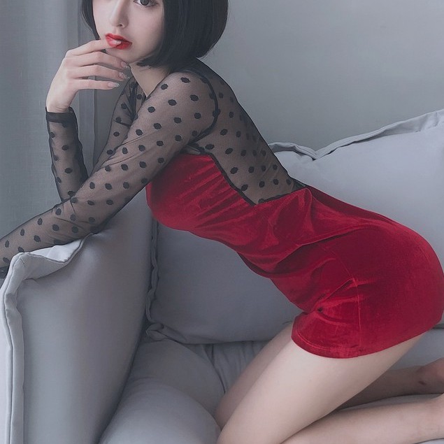 Velvet Long Sleeve Dress Lingrie 8092