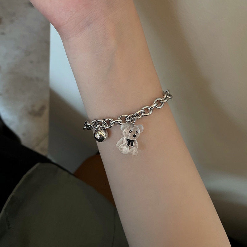 Gelang Transparan Bahan Metal Motif Kartun Beruang Gaya Punk Untuk Wanita