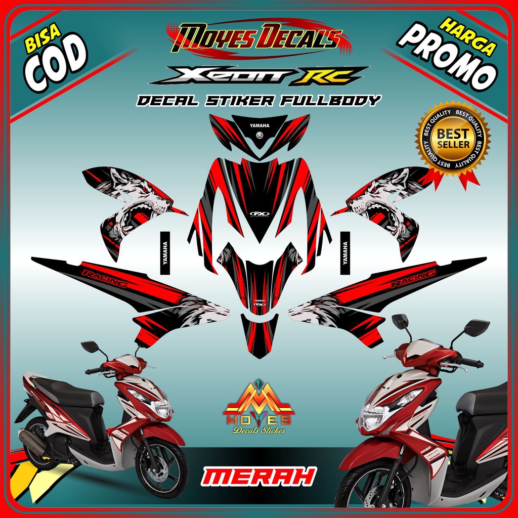 stiker motor xeon rc decal stiker motor xeon rc karbu stiker xeon rc motif srigala merah full body