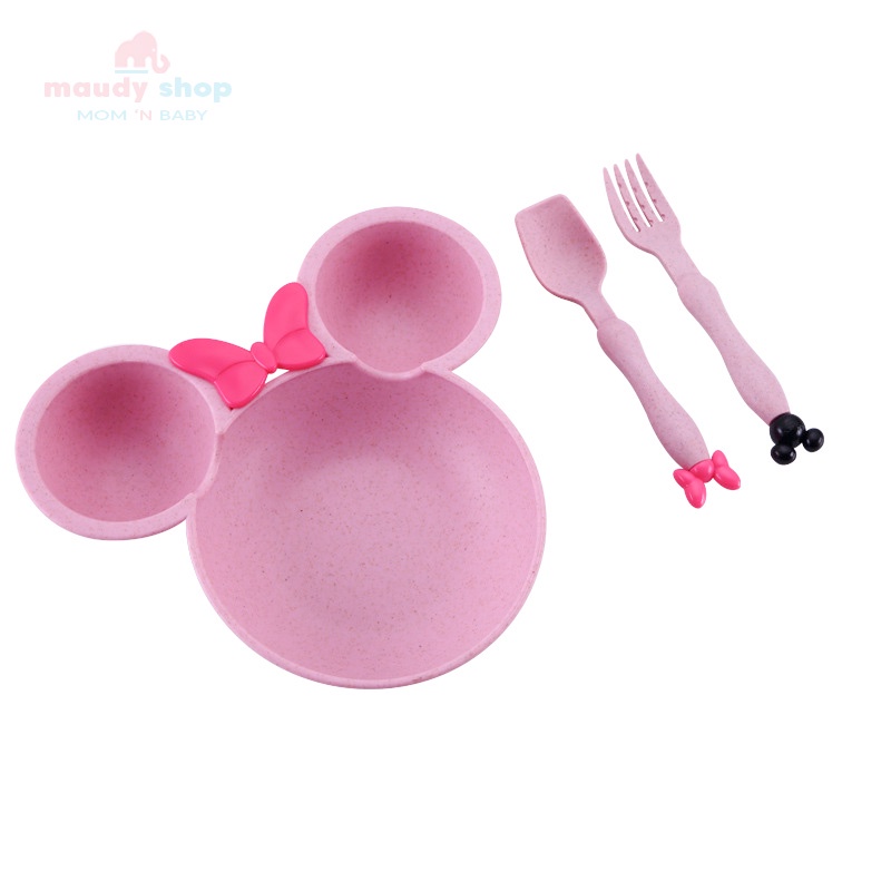 Set Piring Makan Bayi / Anak Karakter Mickey Minnie Mouse Piring Kartun Mickey Set Mangkok wheat