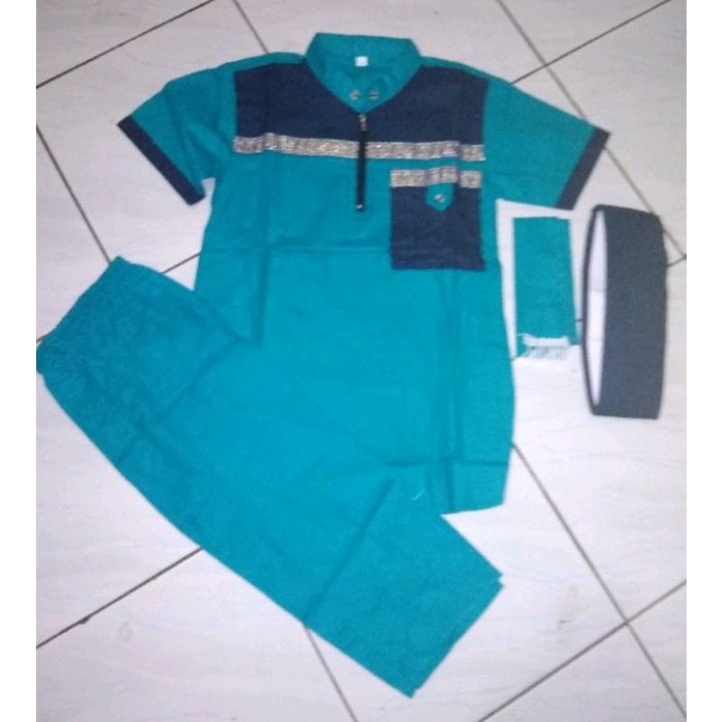 setelan baju koko Anak Pakistan lengan pendek warna biru tosca size 1-12 tahun
