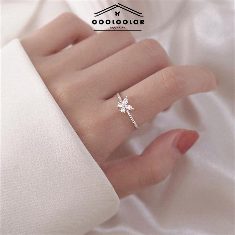 COD Cincin Kupu-Kupu Berlian Flash Cincin Jari Telunjuk Fashion Wanita Sederhana- cl