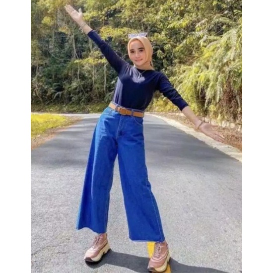 CELANA KULOT JEANS WANITA PREMIUM HIGHWAIST SNOOW LOSE