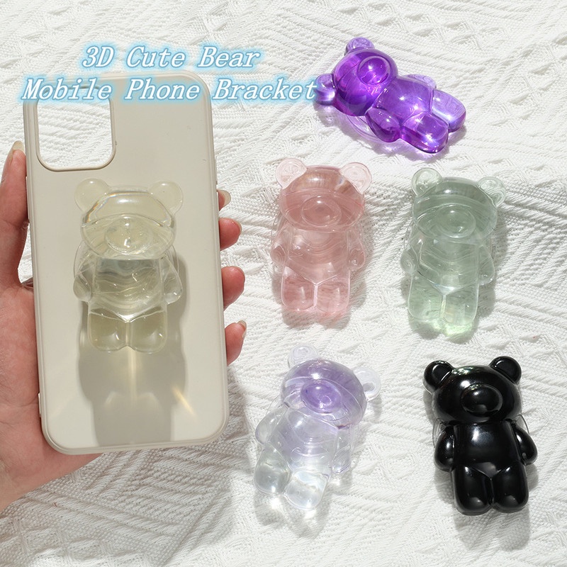 Braket Stand Holder Handphone Bentuk Beruang 3d Transparan Anti Jatuh
