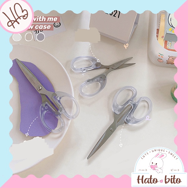 

Gunting gagang putih transparan kawai aesthetic ukuran kecil sedang besar HB1266