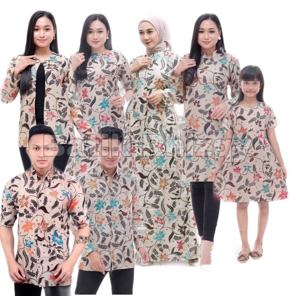 Batik Couple Set Pakaian Keluarga Family Katun M-Jumbo Motif Cendana Putih Krem