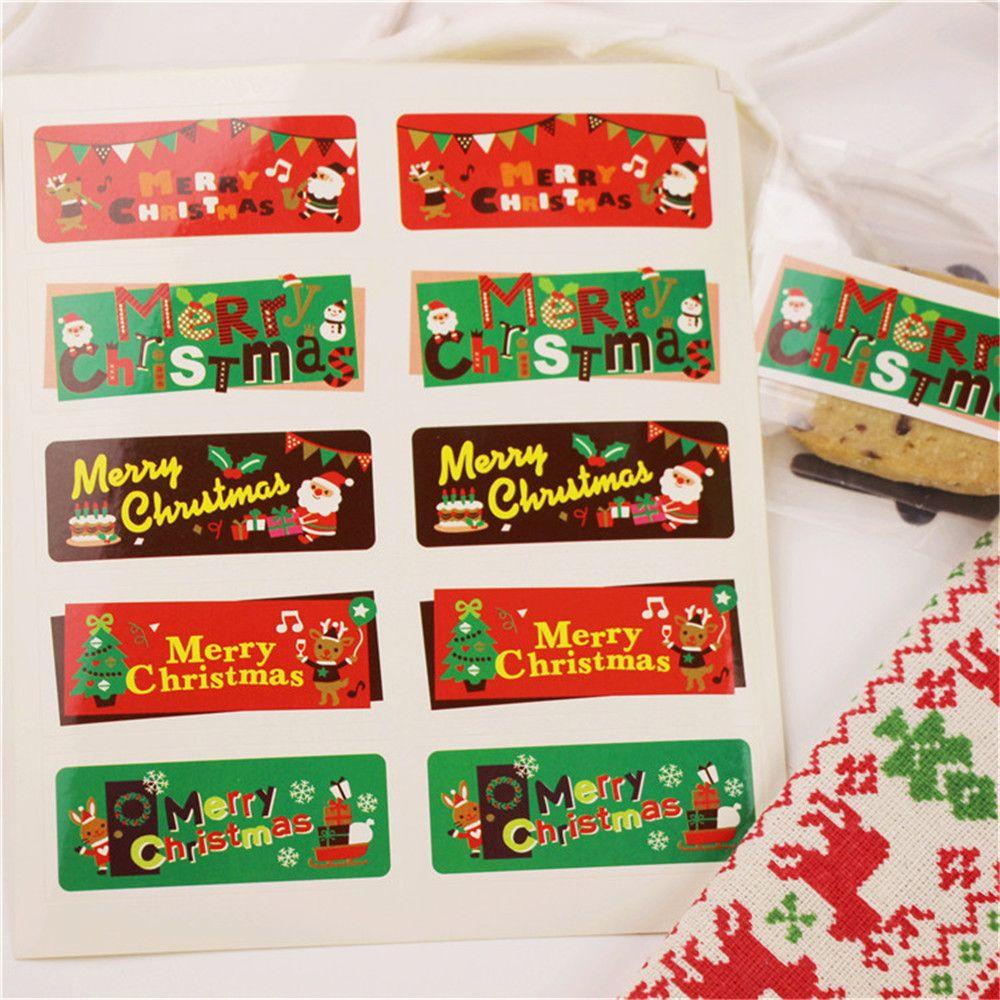 Preva 50/100pcs Kraft Stiker Elk Baking Hiasan Biskuit Festival Dekorasi Lencana Penyegelan Craft Merry Christmas