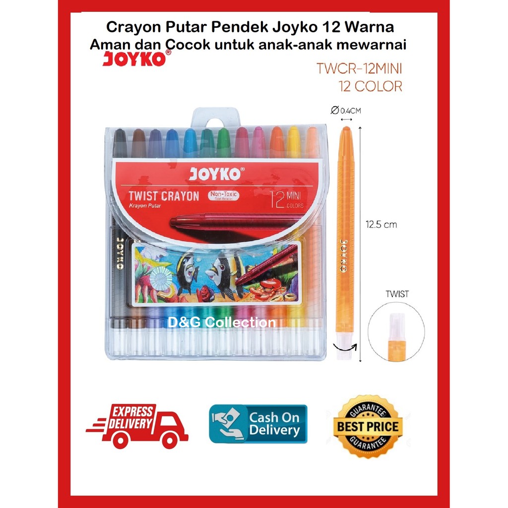 Jual Crayon Joyko 12 Warna Putar Pendek Oil Pastel Joyko 12 Warna