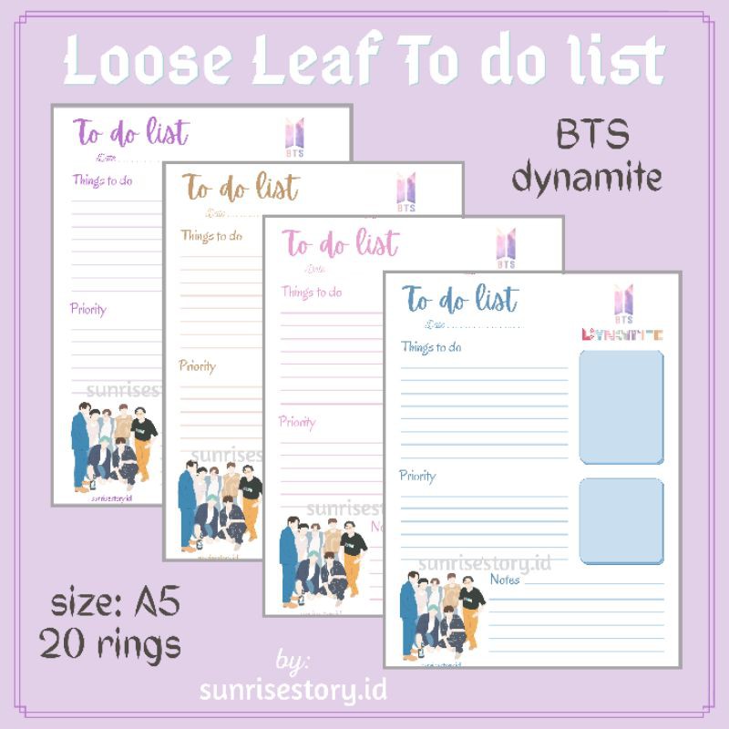 

Planner BTS Dynamite To do List A5 Loose Leaf Buku Notebook Kertas isi Binder