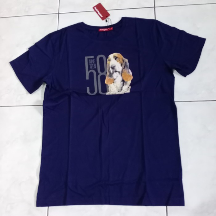 Baju Kaos T shirt Pria original Apparel Hush Puppies Men Basico Heritage Navy Size L