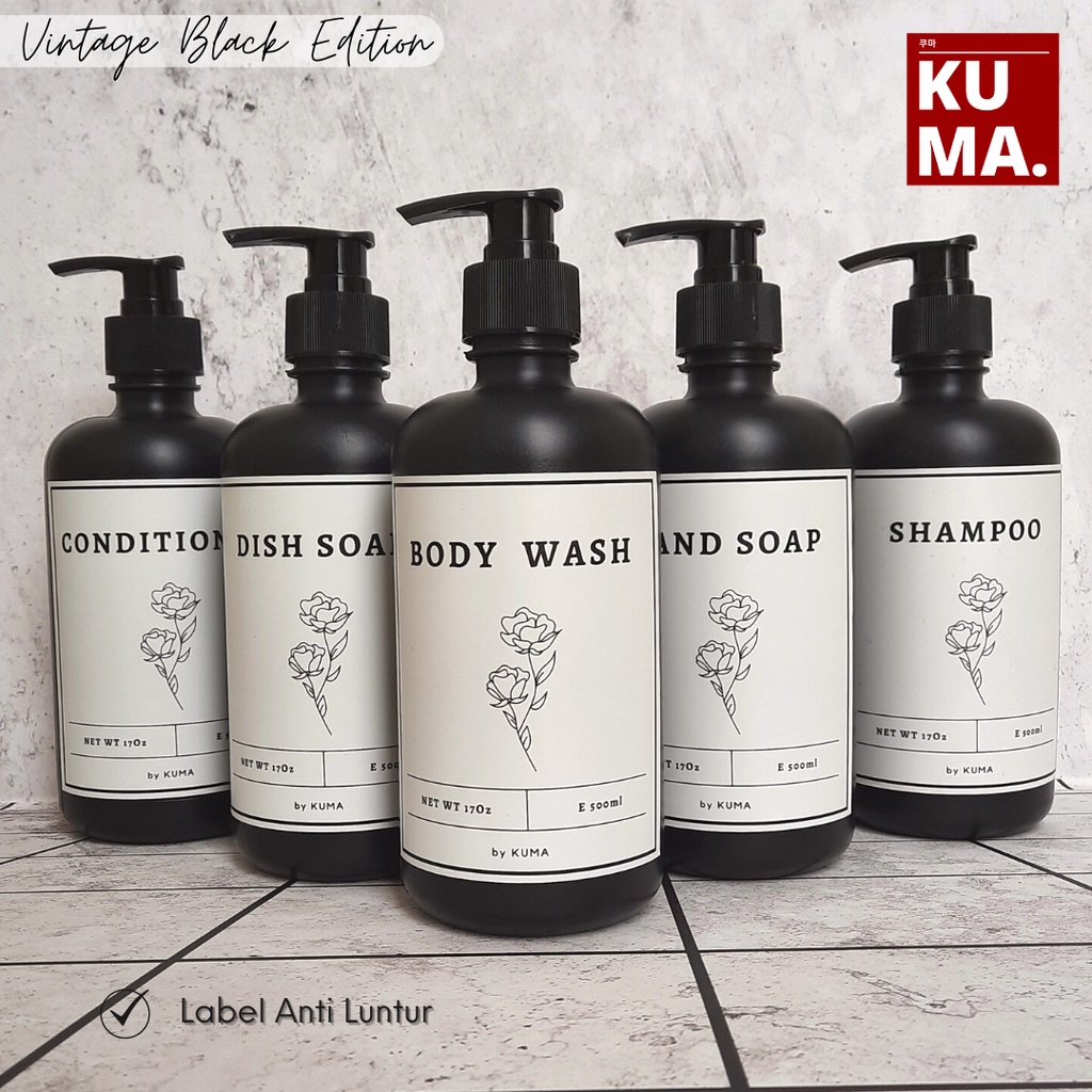 Vintage Black Edition Botol Sabun Pump Hitam 500ml Aesthetic HDPE Tutup Pump Model Vintage Tempat Sabun Shampoo Bathroom Organizer