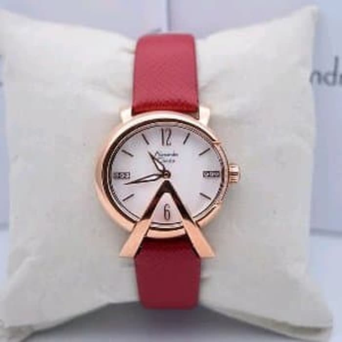 Jam Tangan Wanita Alexandre Christie Original AC 2703LH MERAH ROSEGOLD