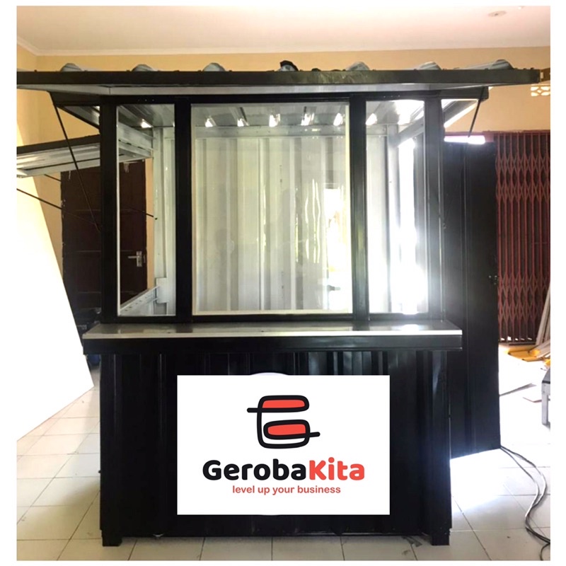 Booth Container dengan kaca dan lantai / gerobak kontainer kaca