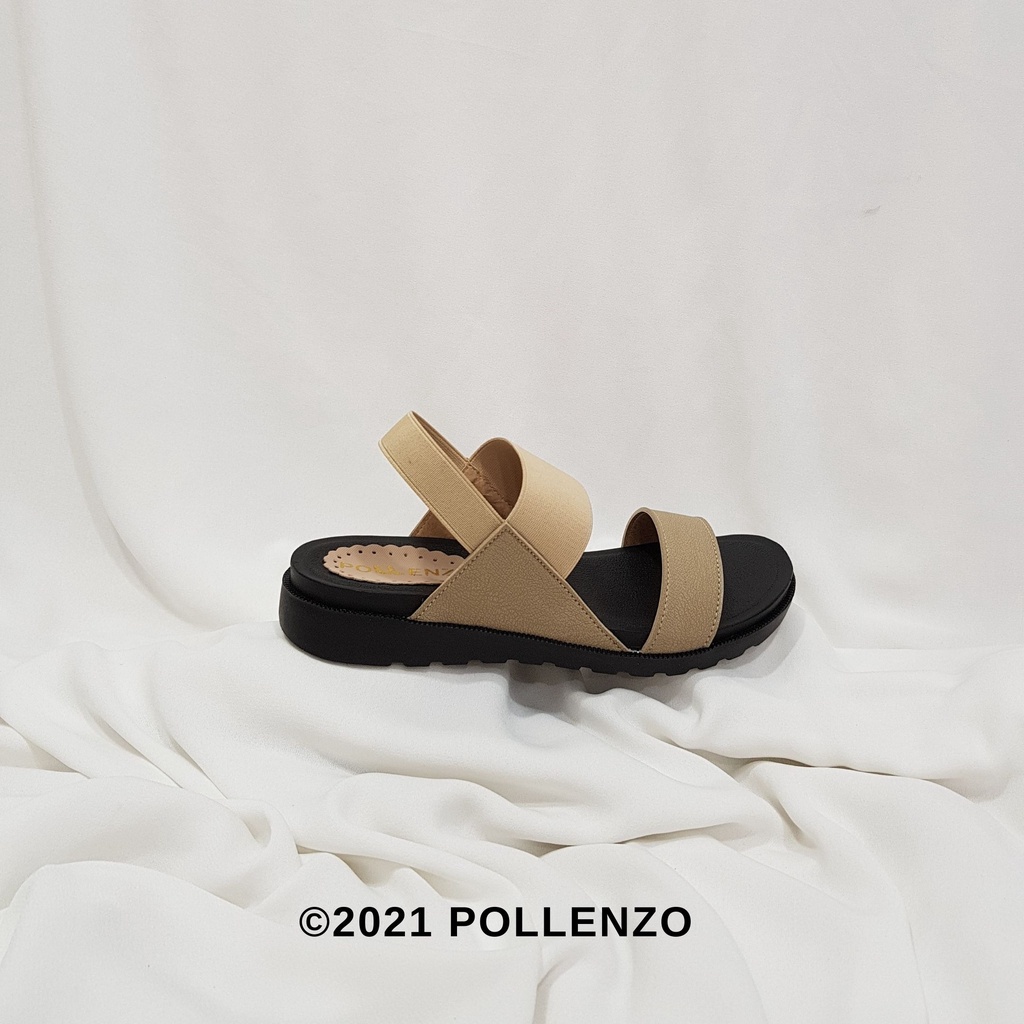 Pollenzo - Yoela Sandal Casual Dual-Strap Tali Karet Elastis Ap-306-CREAM