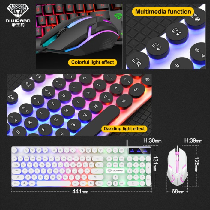 Keyboard Plus Mouse Gaming Divipard GMK-30 Kabel USB 2.0 Plus LED