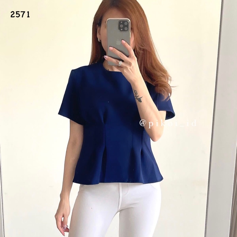 Baju merah imlek / semi crop top hijau / atasan wanita peplum lipit / baju jalan murah / blouse 2571