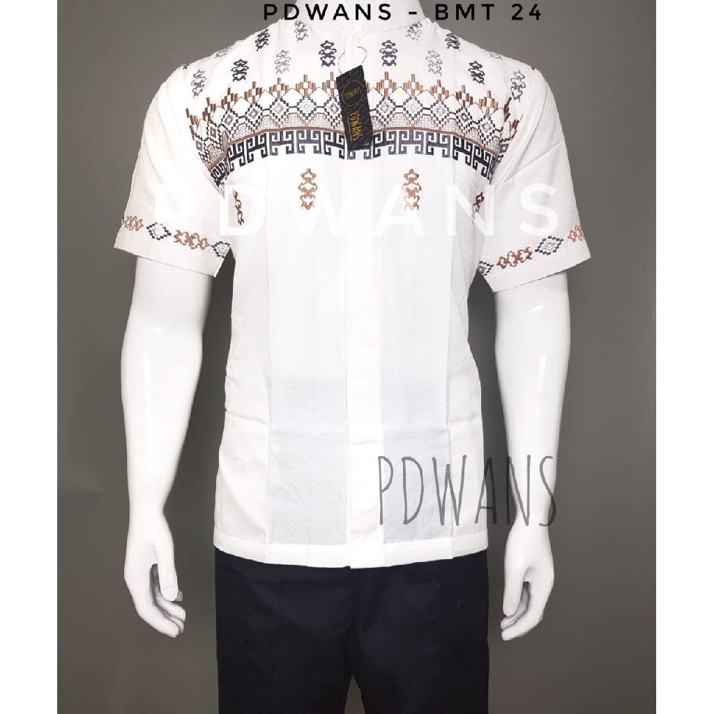 BAJU KOKO Muslim Lengan Pendek Putih Bordir PDWANS - BMT24