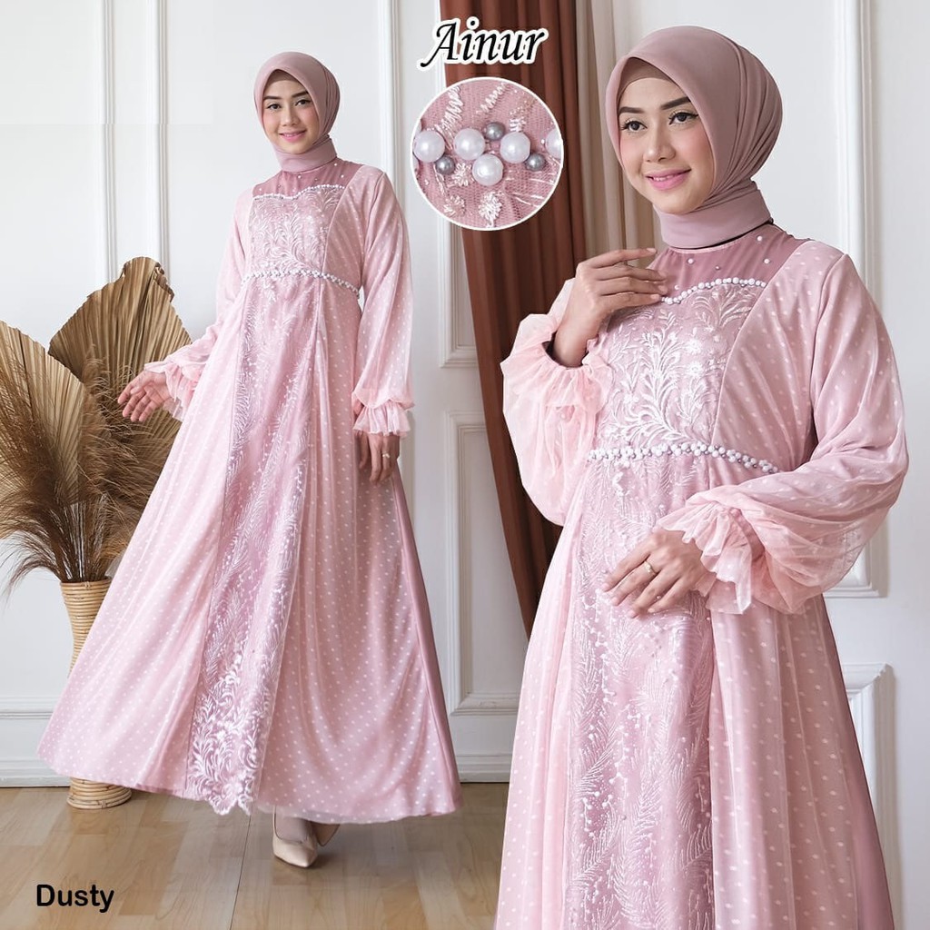 GAMIS PESTA MUSLIMAH AINUR / DRESS PESTA PANJANG / LONG DRESS PARTY MOESLIM