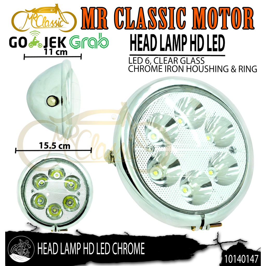 Head Lamp/Lampu Depan HD LED Chrome Bening Variasi Motor Custom