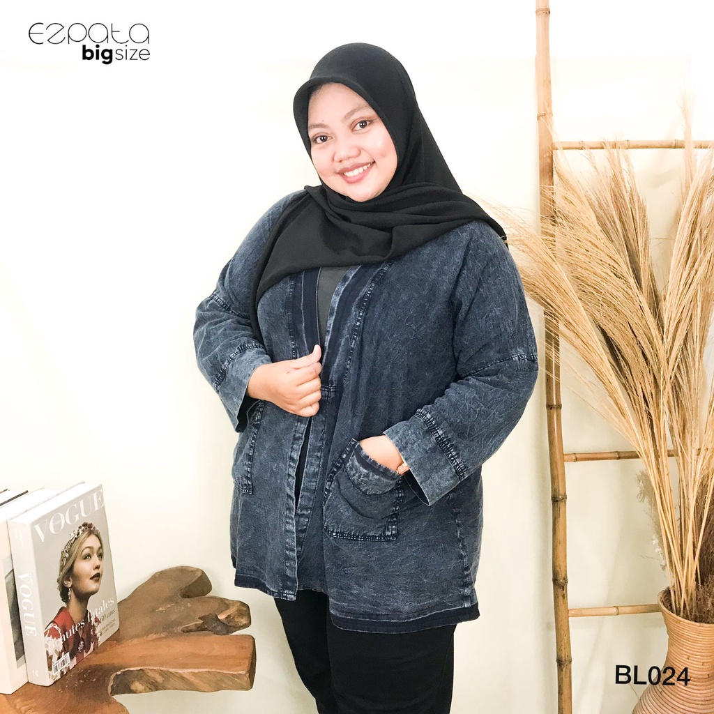 Ezpata Cardigan Jeans Denim Wanita Bigsize Jumbo Polos LD 120cm Termurah Berkualitas