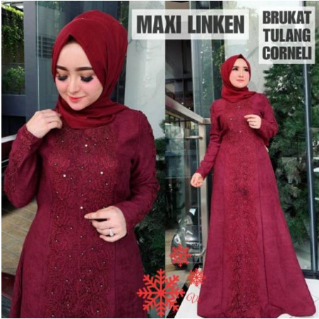 Gamis terbaru gamis wanita modern mewah gamis lebaran 2021 Gamis Maxy Brukat Marisa Gray 95IXC