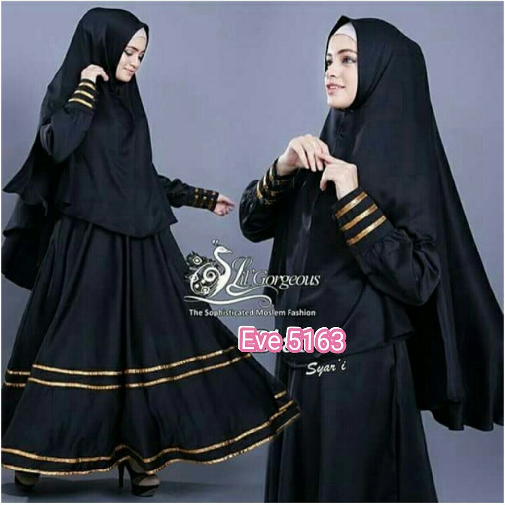 SS236 2in1 Bianca Syari Black Set Gamis Baju Muslim Wanita