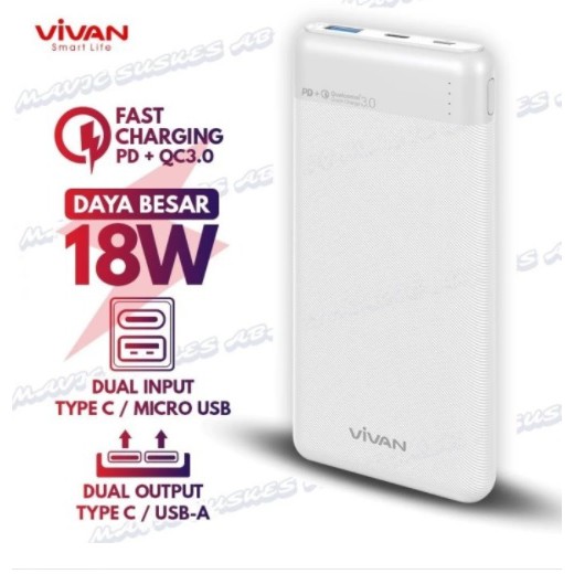 VIVAN VPB-M10 10000 mAh 18W POWERBANK 3A FAST CHARGING SUPPORT FOR ALL IPHO WITH POWER DELIVERY (PD)ORIGINAL