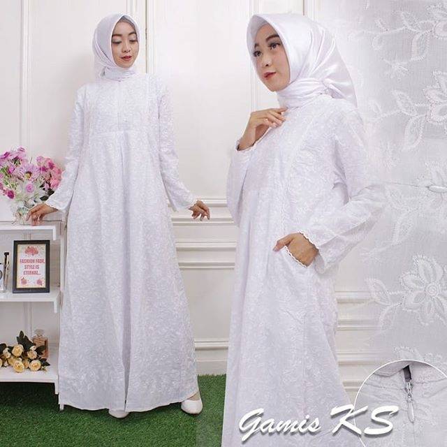 Gamis Putih Katun Paris / Gamis Ihrom Kantong Samping