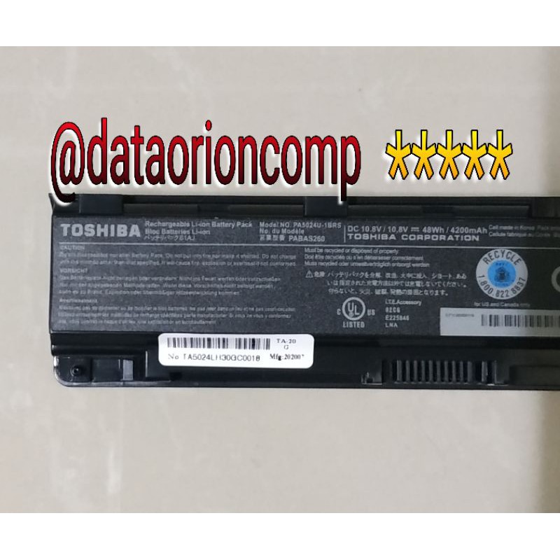 Baterai Battery Toshiba Satellite C800 C800D C840 C875 L800 L805D L840 L845 PA5024