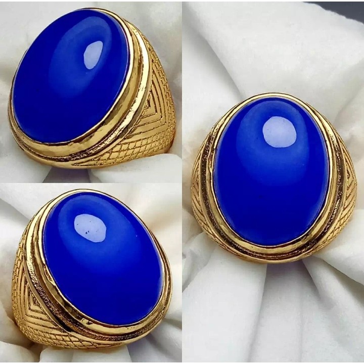 Batu Cincin Pria Blue Jade Natural