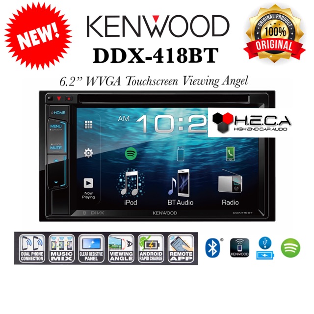 Kenwood DDX-418BT Head Unit DDX 418 BT Tape Mobil Double Din Audio DDX418BT 2din Bluetooth DDX 418BT