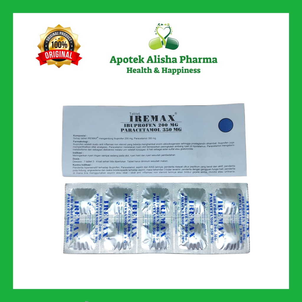 Iremax Strip 10 Tablet-Iremax Tablet Obat Pereda Nyeri Sakit Kepala/Badan Pusing Pegal Nyeri Sendi Panas Demam/Iremax Tablet Parasetamol Ibuprofen Tablet