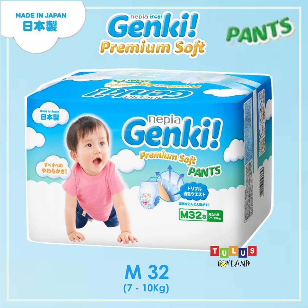 Nepia GENKI PANTS Soft Premium Diapers Celana size M 32 / L 30 / XL 26 / XXL 18 popok diaper bayi