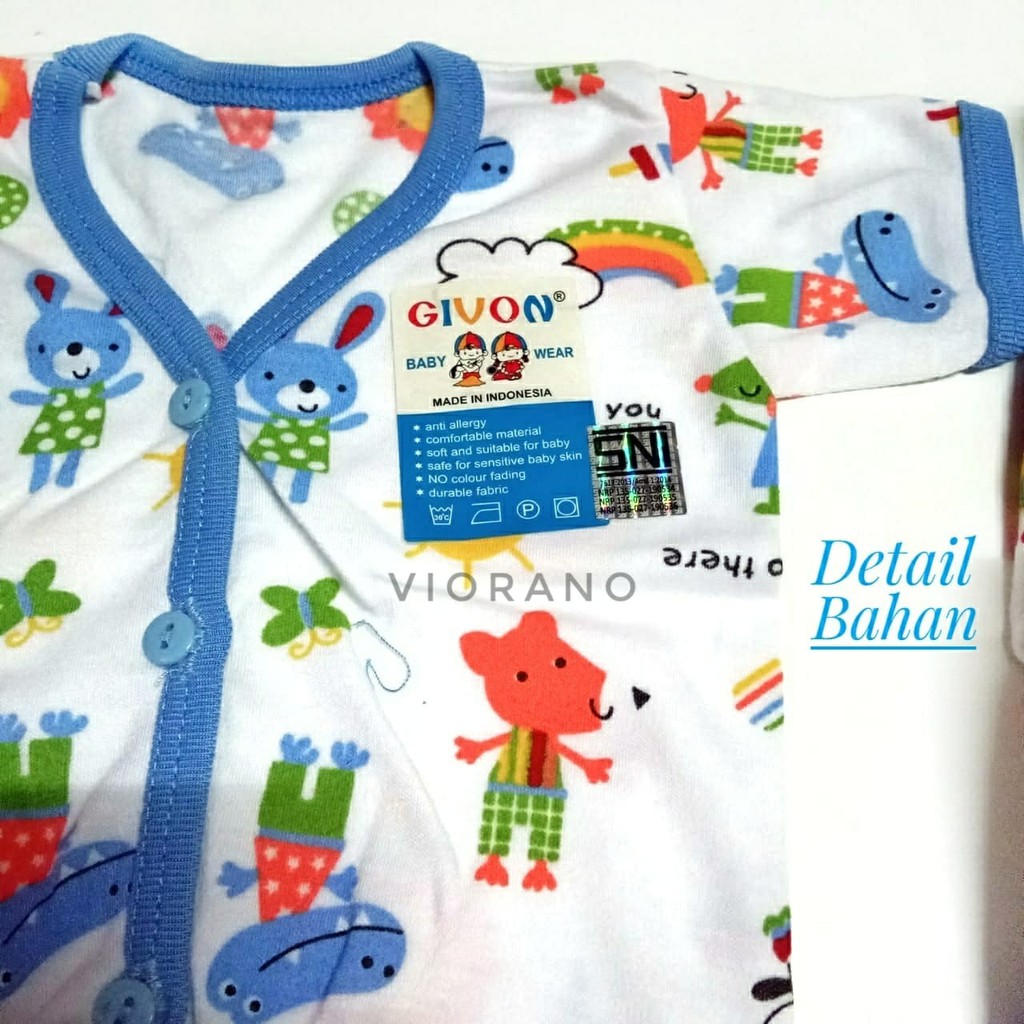 Baju Baby New Born Givon Lengan Pendek SNI Baju Bayi 0-12 Bulan Model Kancing Bis Baby Wear Super So