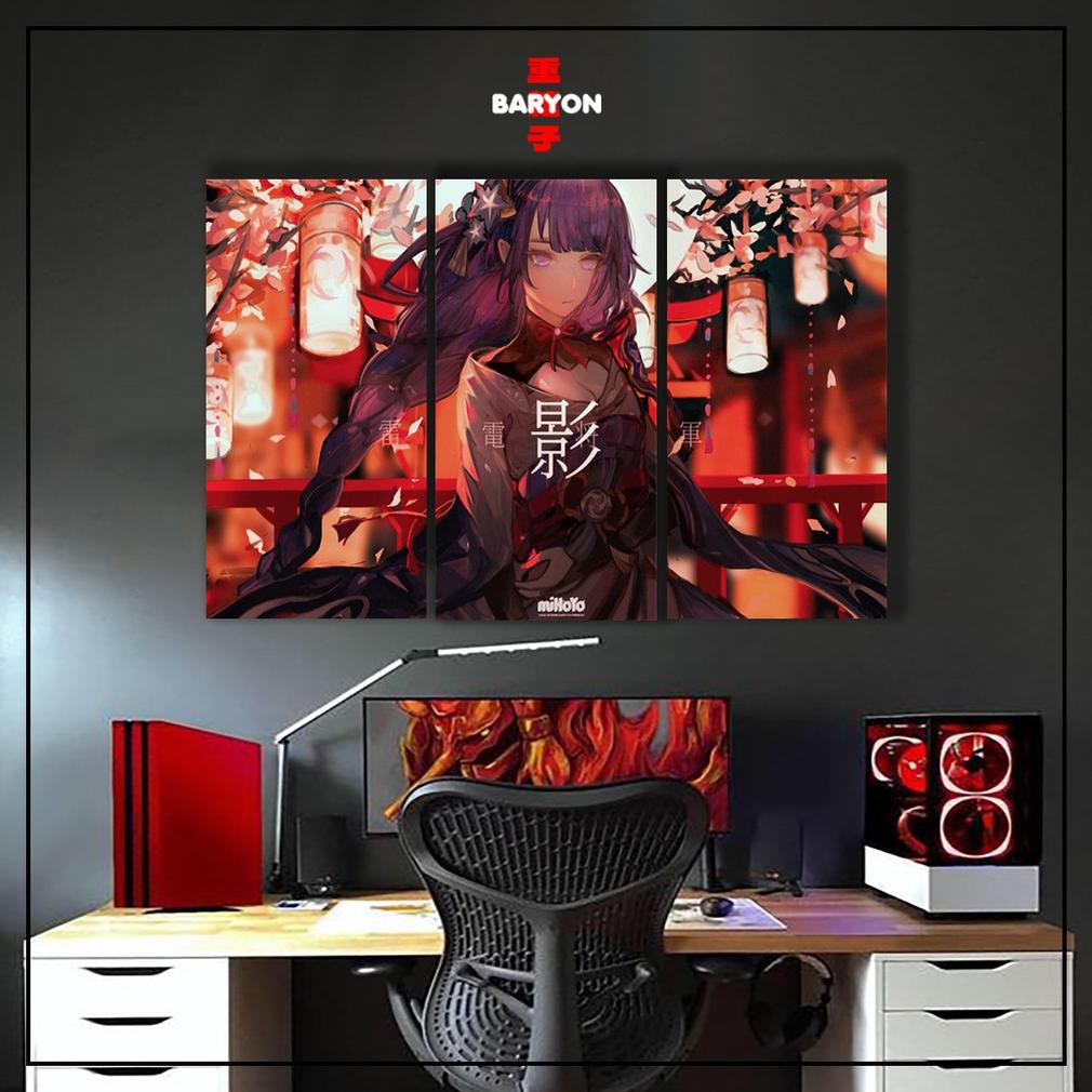 BARYON Wall Decor RAIDEN SHOGUN GENSHIN IMPACT 1 Set Hiasan Dinding Poster Kayu Dekorasi Kamar 3pcs