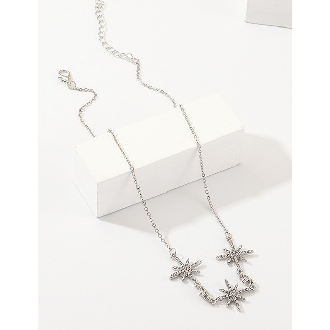 LRC Kalung Fashion Silver Star Necklace With Diamond Necklace D07712