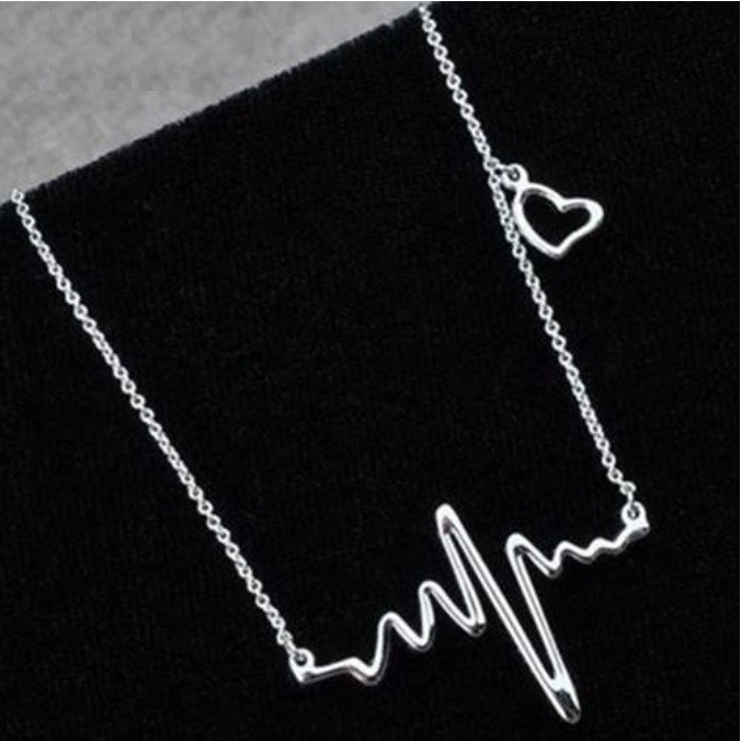 Kalung Rantai Liontin DETAK Jantung Hati Gaya Korea Fashion Cewek Electrocardiogram Necklace Wanita