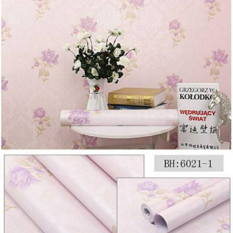 WALLPAPER DINDING BUNGA UNGU DASAR PINK / WALLPAPER DINDING MOTIF BUNGA