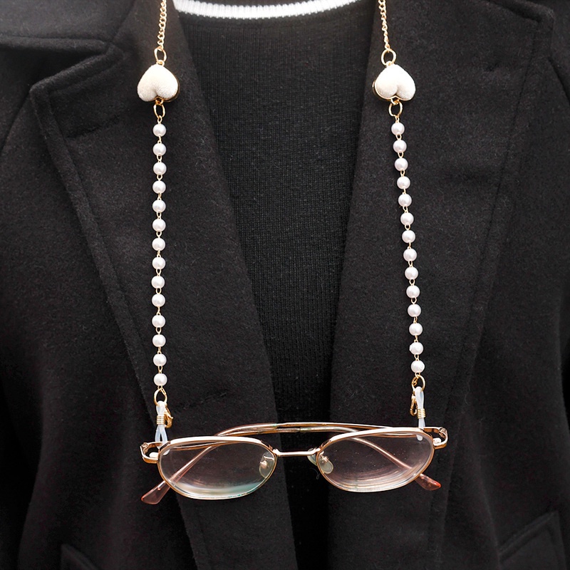 Tali Rantai Kacamata Bahan Logam Hias Manik-Manik Mutiara Gaya Vintage Untuk Wanita