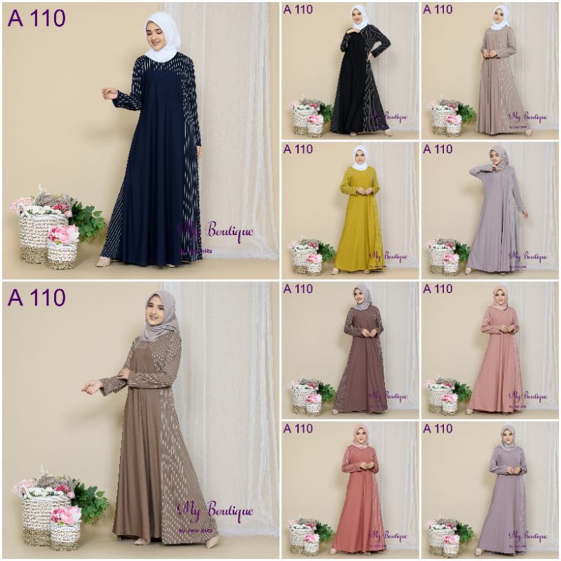 My Boutique Fashion Gamis A110 Kombinas Polos Salur Resleting Busui Friendly LD 110 Stella Crepe