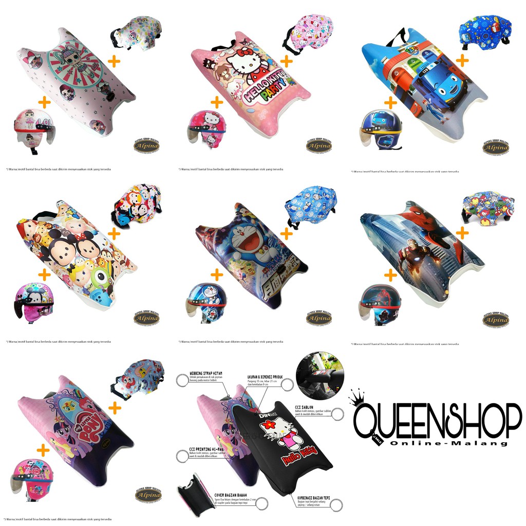 Jual Paket Jok Boncengan Anak Print + Bantal Stang Motor + Helm Anak