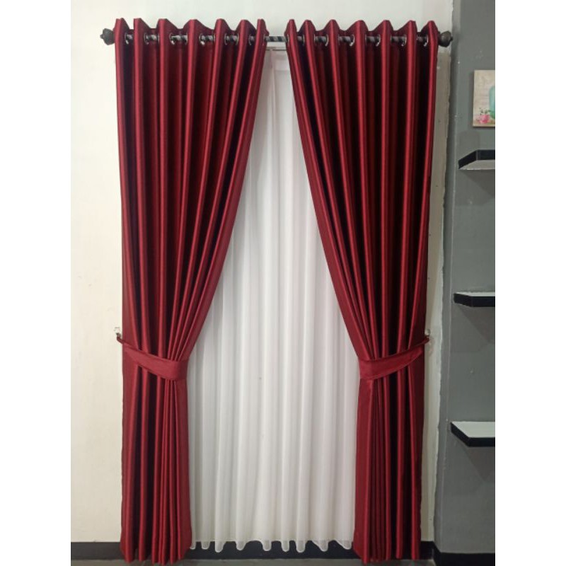 Gorden Blackout Polos Import Warna Merah Marun Model Smokring